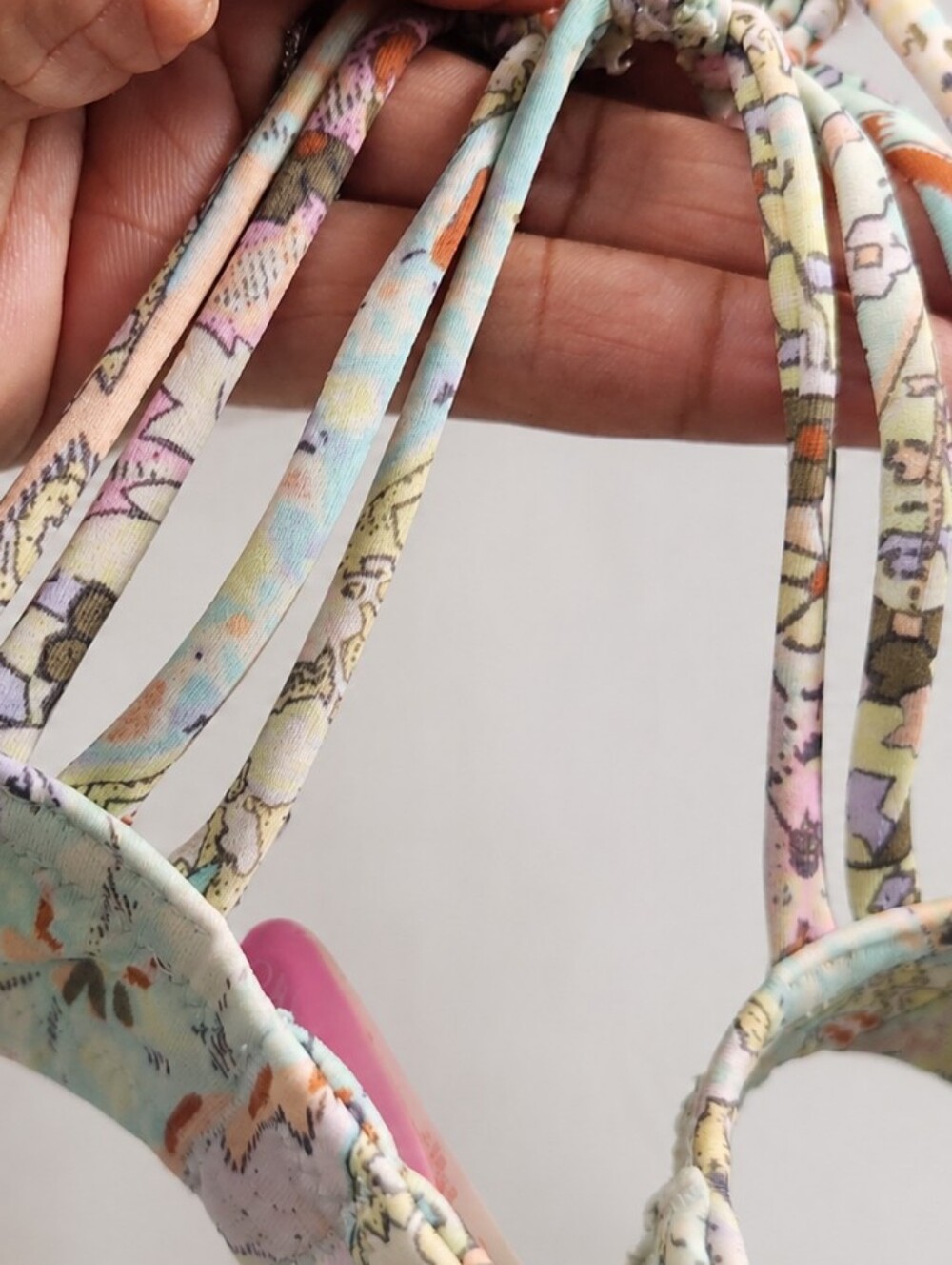 Victoria’s Secret Aqua Floral Underwire Bikini Top 34DD Boho Macrame - Picture 7 of 10